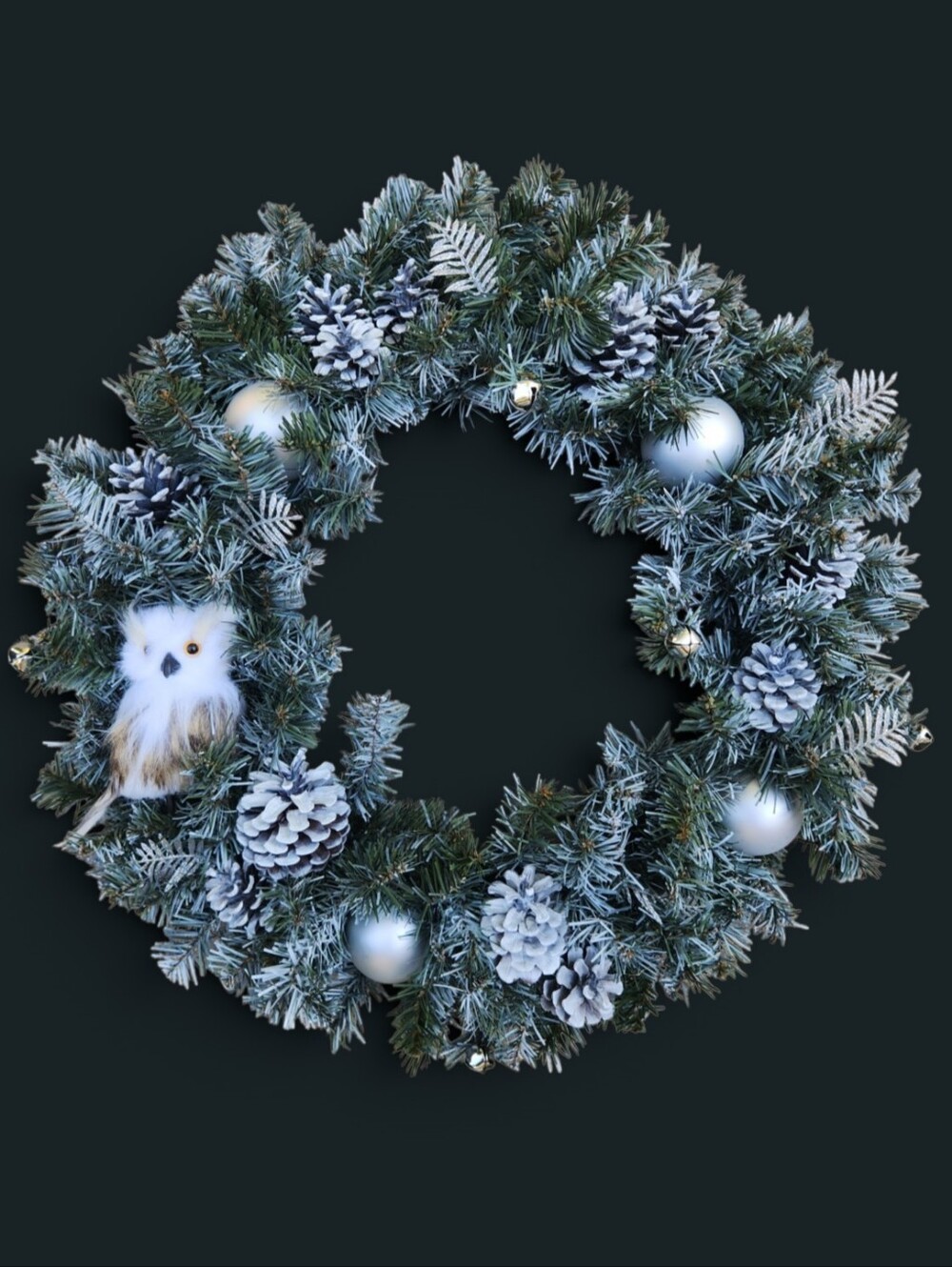 Handmade Woodsy Wonderland Winter Wreath with Owl 24 Inches